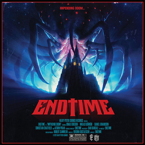 Album cover for 'Endtime' with a large alien creature and text at the bottom.