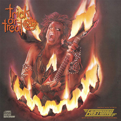 Album cover with a person playing guitar amidst flames, featuring the text 'Trick or Treat' and 'Fastway'.