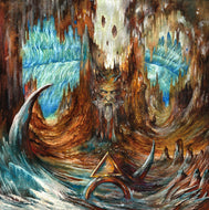 Abstract artwork with swirling colors and shapes