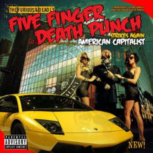 Cargar imagen en el visor de la galería, Cover art for Five Finger Death Punch's album 'American Capitalist' featuring members of the band with a yellow sports car, against a backdrop of a cityscape.