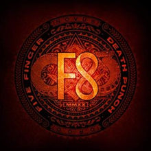 Load image into Gallery viewer, CD cover art for Five Finger Death Punch's album F8 featuring a dark, intricate design with the album title and band logo in orange.