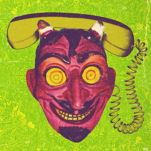 A vinyl record cover featuring a cartoonish character's face with eyes closed and a telephone receiver held to the ear, set against a green background.