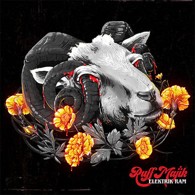 Ruff Majik - Elektrik Ram front album cover. Artistic depiction of a ram's head with floral elements and 'Puff Daddy Elektrik Ram' branding.