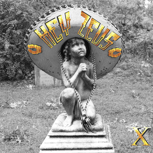 Hey Zeus - X front album cover with a child statue and 'HEAVENLY' text, featuring a vintage style.