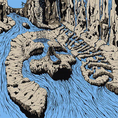 The Heavy Eyes - Self Titled front album cover. Cartoon-style illustration of a river flowing through rocky terrain with blue water.