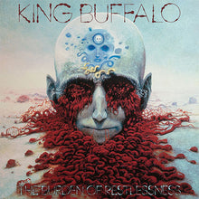 Load image into Gallery viewer, Front album cover for &#39;The Burden of Restlessness&#39; by King Buffalo with a stylized face and red hair.
