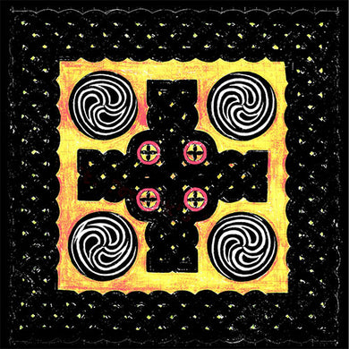 Electric Octopus - St. Patrick's Cough front vinyl album cover with decorative quilt with black and white patterns on a yellow background