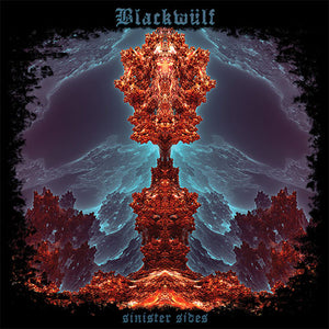 Blackwulf - Sinister Sides front album cover with a central fiery design against a dark, abstract background