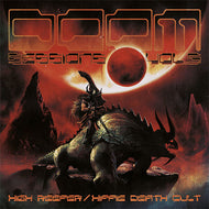 Doom Sessions - Vol. 5 front album cover with a warrior on a dragon, sunset, and text