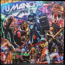Load image into Gallery viewer, Collage of musicians playing guitar with 'Fumanchu' band name and album title on top