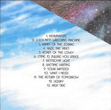 Load image into Gallery viewer, Album tracklist with a celestial background of clouds and stars.