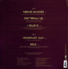 Cargar imagen en el visor de la galería, Back cover of a vinyl record with tracklist on a dark purple background