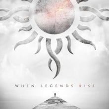 Cargar imagen en el visor de la galería, Album cover with a stylized sun and text &#39;When Legends Rise&#39; on a light background