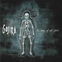 Load image into Gallery viewer, CD cover art for Gojira's album 'The Way Of All Flesh' featuring a stylized illustration of a skull and organic forms on a dark background.