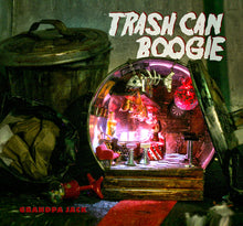 Load image into Gallery viewer, Album cover for 'Trash Can Boogie' by Grandpa Jack with a miniature diorama and trash can.