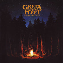 Load image into Gallery viewer, Album cover for &#39;From the Fires&#39; by Greta Van Fleet with a forest scene and campfire.