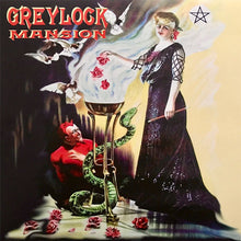 Cargar imagen en el visor de la galería, Album cover for 'Greylock Mansion' featuring a woman in a dark dress with a snake and a man in a red outfit.