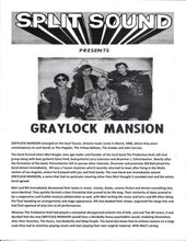 Cargar imagen en el visor de la galería, Promotional flyer for Graylock Mansion featuring a black and white photo of the band members.