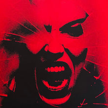 Load image into Gallery viewer, Stylized black and red illustration of a figure with a fierce expression on a red background