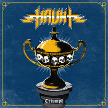 Load image into Gallery viewer, Haunt - Triumph front album cover with a trophy featuring skulls on a blue background with 'Haujobb' text.