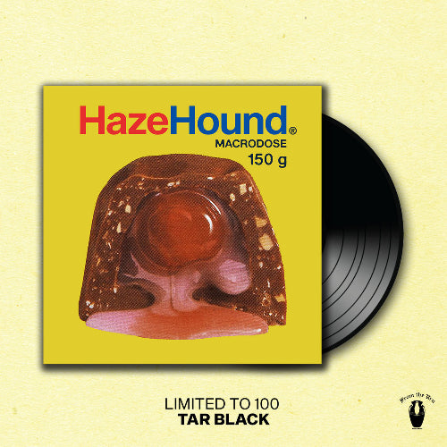 Vinyl record with a yellow cover featuring 'Haze Hound' branding on a beige background.