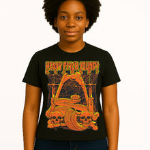 Cargar imagen en el visor de la galería, Person wearing a black t-shirt with &#39;Heavy Psych Sounds&#39; graphic design