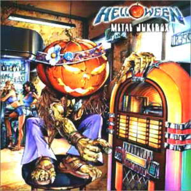 Album cover for 'Metal Jukbox' by Helloween featuring a jukebox and pumpkin decoration.