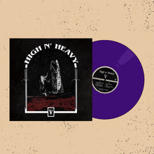 Load image into Gallery viewer, Vinyl record with 'High N' Heavy' album cover on a beige background