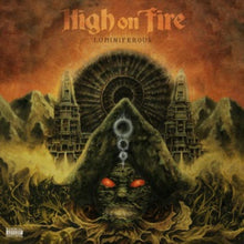 Charger l'image dans la galerie, CD cover art for High On Fire's album Luminiferous featuring a stylized, fiery illustration of a creature's head with a mountainous background.