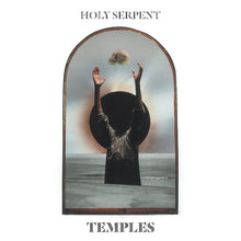 Cargar imagen en el visor de la galería, Album cover for 'Temples' by Holy Serpent with a person holding a skull above water.