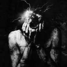Load image into Gallery viewer, Black and white abstract art with hands covering a face and lightning effects.
