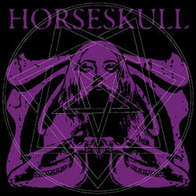 Cargar imagen en el visor de la galería, Purple illustration of a horse skull with geometric shapes on a black background, featuring the text 'HORSESKULL'.