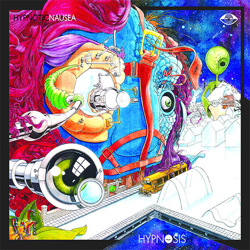 Colorful album cover with abstract designs and text 'Hypnotic Nausea' and 'Hypnosis'.
