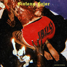 Load image into Gallery viewer, Person wearing a red '18C' shirt with tattoos and candles in the background, featuring the brand 'Bintang Fajar'.