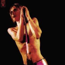 Load image into Gallery viewer, A black and white photo of Iggy Pop performing with a microphone and a guitar.