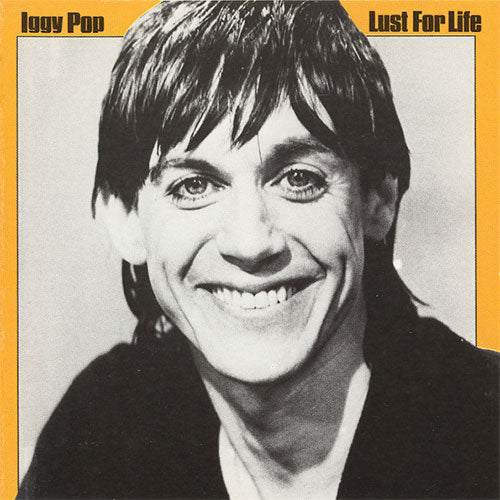 Album cover with a black and white portrait of a person and text 'Iggy Pop Lust For Life'.