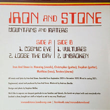 Charger l'image dans la galerie, Album cover for 'Iron and Stone' with track listing and band members on a light gray background.