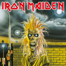 Charger l&#39;image dans la galerie, The album cover features the iconic Iron Maiden character with wild hair and glasses, standing in front of a brick wall with a background of a stormy sky and lightning.