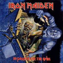 Charger l&#39;image dans la galerie, Cover artwork for Iron Maiden&#39;s album &#39;No Prayer for the Dying&#39; featuring a cartoonish illustration of the band members in a dynamic pose with a title logo in red.