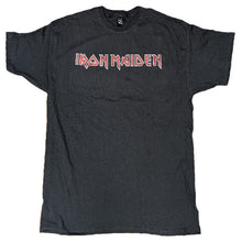 Cargar imagen en el visor de la galería, Black t-shirt with Iron Maiden logo on a white background