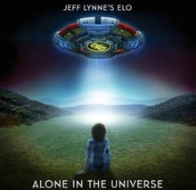 Charger l'image dans la galerie, Album cover for Jeff Lynne's ELO, Alone in the Universe, featuring a person gazing at a flying saucer above a landscape.