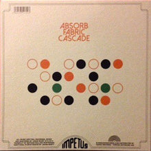 Charger l'image dans la galerie, Product packaging for 'Absorb Fabric Cascade' by Impetus with color swatches on a beige background.