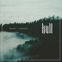 Charger l'image dans la galerie, Album cover with forest silhouette and text 'Death // Sacrifice' by kull