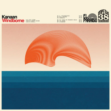 Album cover with abstract design and text on a beige and blue background