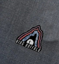 Load image into Gallery viewer, Embroidered patch with 'High Buffalo' design on a gray fabric background