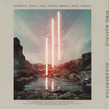 Load image into Gallery viewer, Album cover with a futuristic landscape and vertical light beams, featuring the text 'King Buffalo Regenerator'.