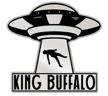 Charger l'image dans la galerie, Logo with a UFO and silhouette of a person labeled 'KING BUFFALO' on a white background