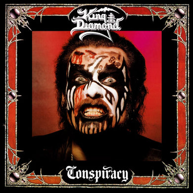 King Diamond - Conspiracy vinyl album cover with King Diamond's face on the cover over a black and red background with the artist name at the top and album title at the bottom