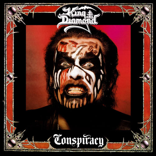 King Diamond - Conspiracy vinyl album cover with King Diamond's face on the cover over a black and red background with the artist name at the top and album title at the bottom