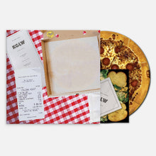 Cargar imagen en el visor de la galería, Pizza box with a pizza inside, a checkered cloth, and a menu on a white background